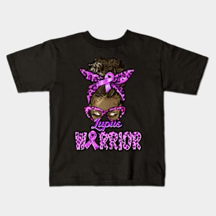 Lupus Warrior Afro Black African Messy Bun Leopard Kids T-Shirt